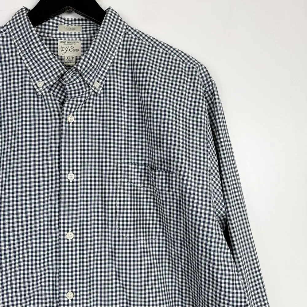 J.Crew Cotton Classic Button Down Shirt Gingham Blue White - XLT XL Tall